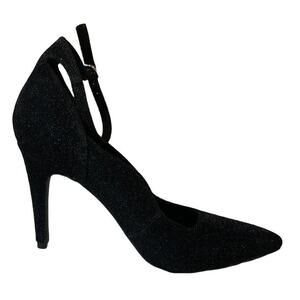 Christian Siriano Shoe Women 5.5 Pointed Toe Slip On Black Pump Ankle Strap Heel